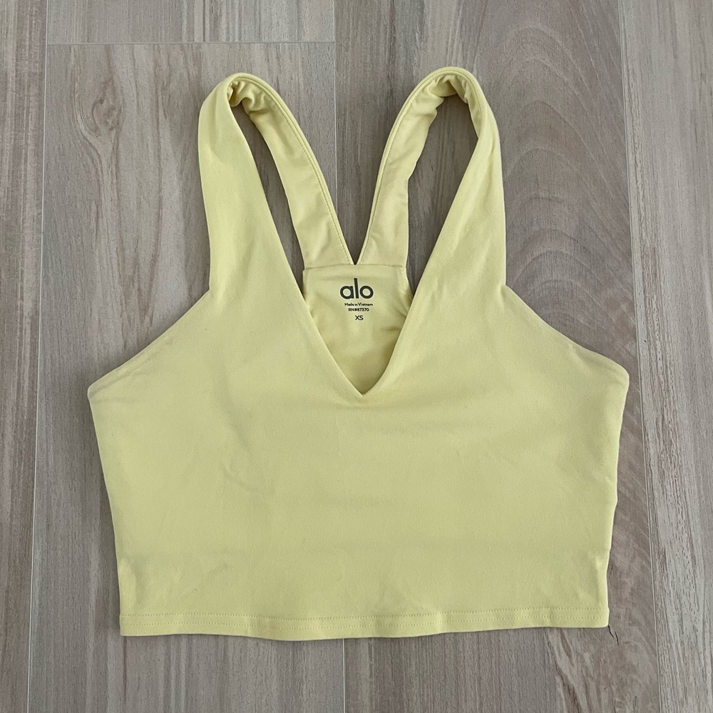 ALO YOGA Airbrush Real Bra Tank in “Buttercup”